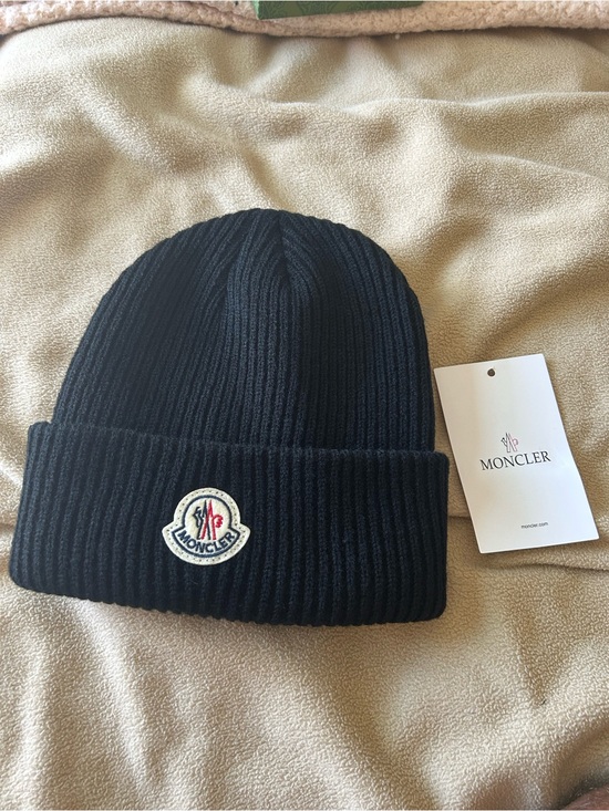 Moncler Other - Moncler Black Ribbed Knit Beanie with Logo Patch